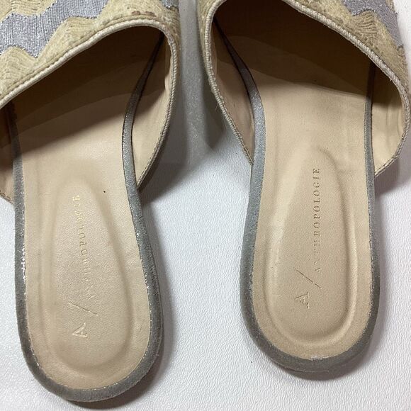Anthropologie Embroidered Slides Yellow Cream Silver Women’s Size 9 Sandals - Picture 7 of 15